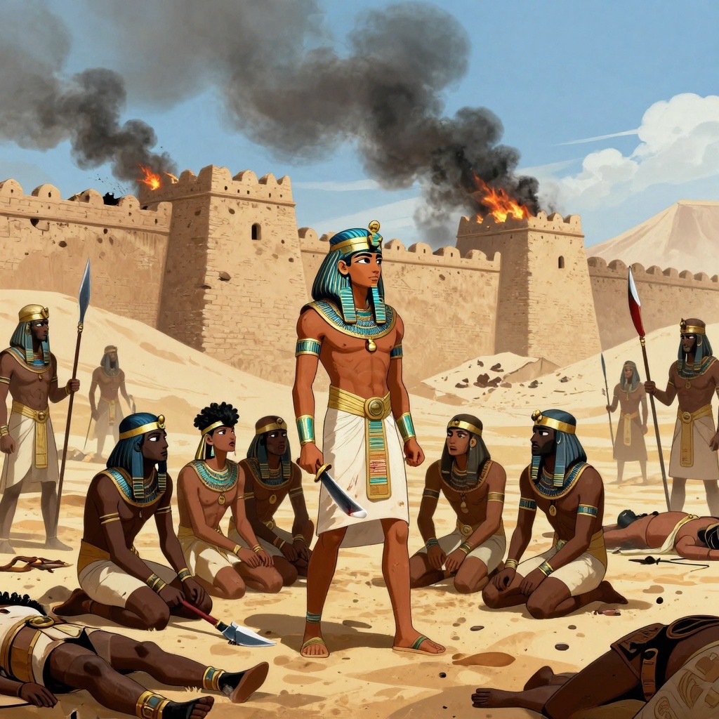 Egyptian war fleet sailing on the Nile with white linen sails