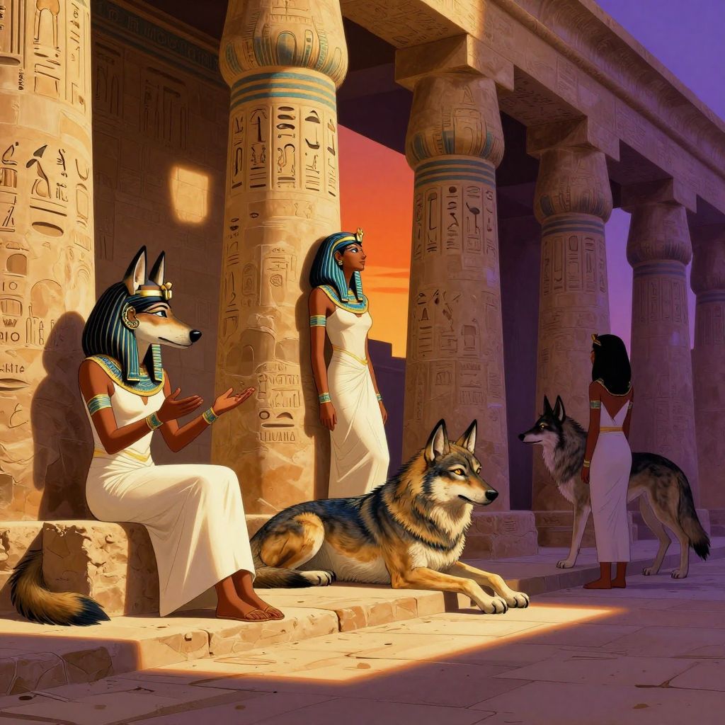 Hatshepsut's coronation with court officials prostrate before her as she stands in full regalia with the double crown