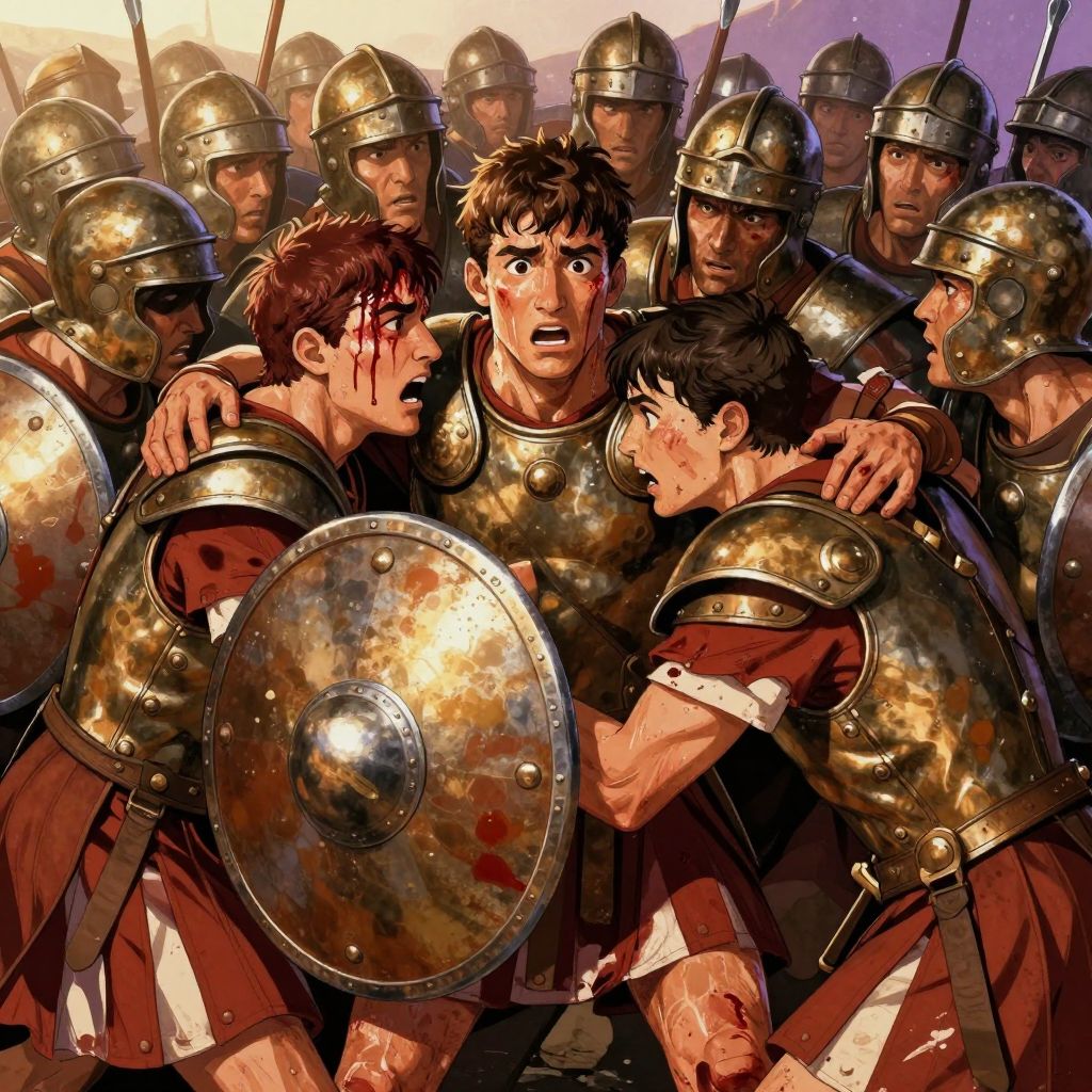 Roman soldiers packed so tightly they cannot swing their swords or raise their shields