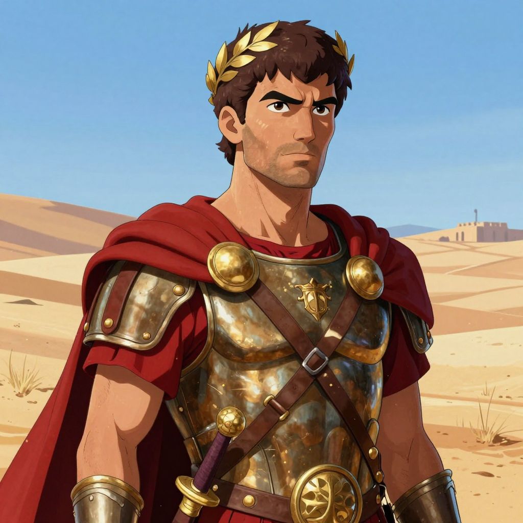 Scipio Africanus close portrait with intense focus showing the look of a hunter who has finally cornered his prey