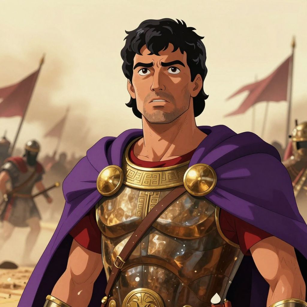 Hannibal's face showing shock and disbelief as he watches his own tactics turned against him at Zama