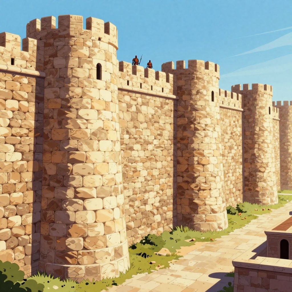 Lumo the wolf watching from Palatine Hill overlooking Rome being rebuilt, new walls rising, cramped buildings under construction