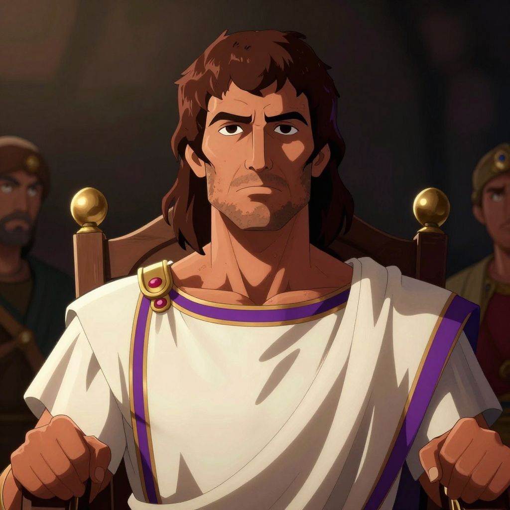 Brutus seated in the consul's chair, his two sons kneeling before him in the dirt, hands bound, with a crowd watching in the Roman Forum