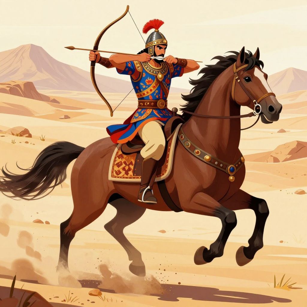 Crassus addressing rows of legionaries from wooden platform, wearing gilded cuirass