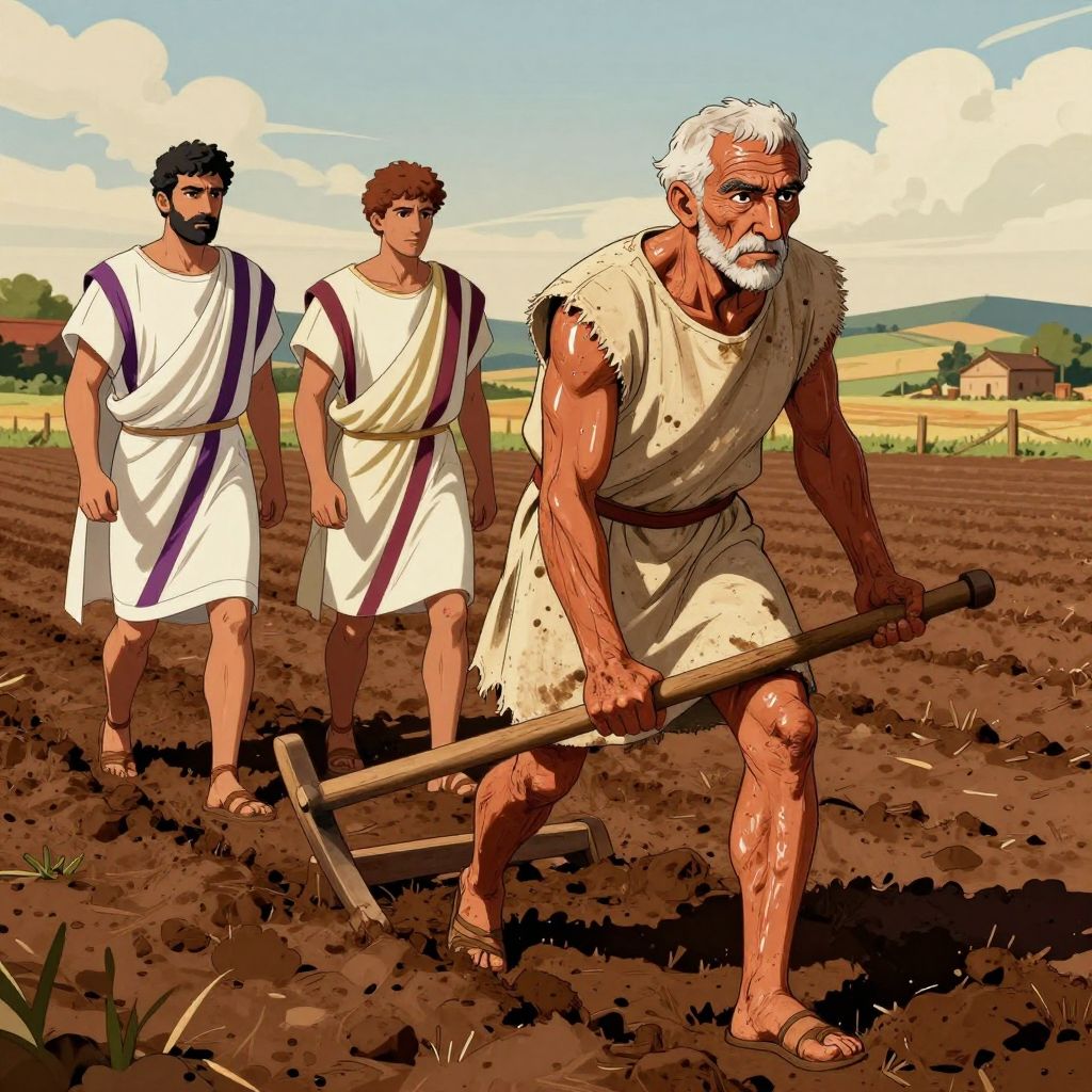 Cincinnatus in military garb commanding Roman troops after defeating the Aequi