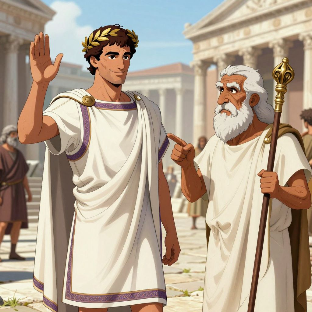 Caesar dismissively gesturing at the soothsayer Spurinna in the Forum