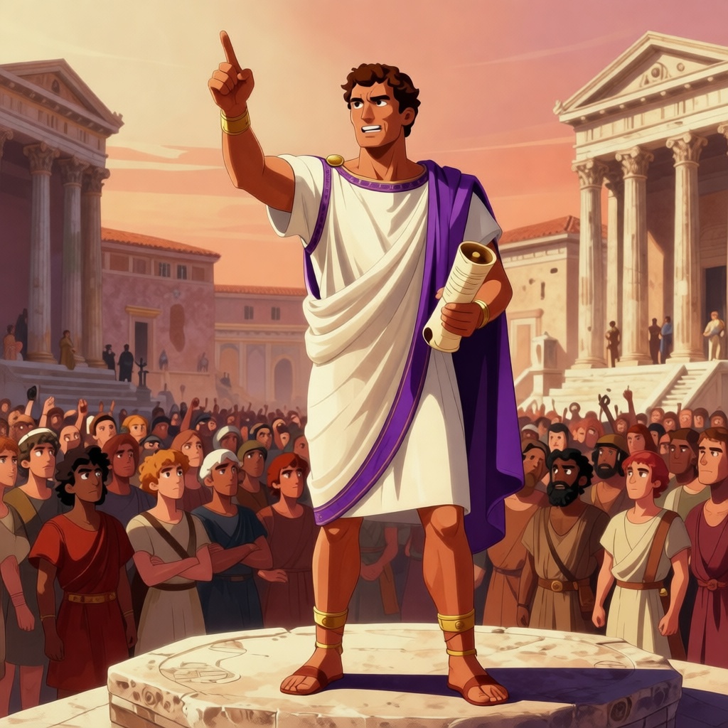 Wax effigy of Caesar's body being rotated, showing all twenty-three wounds