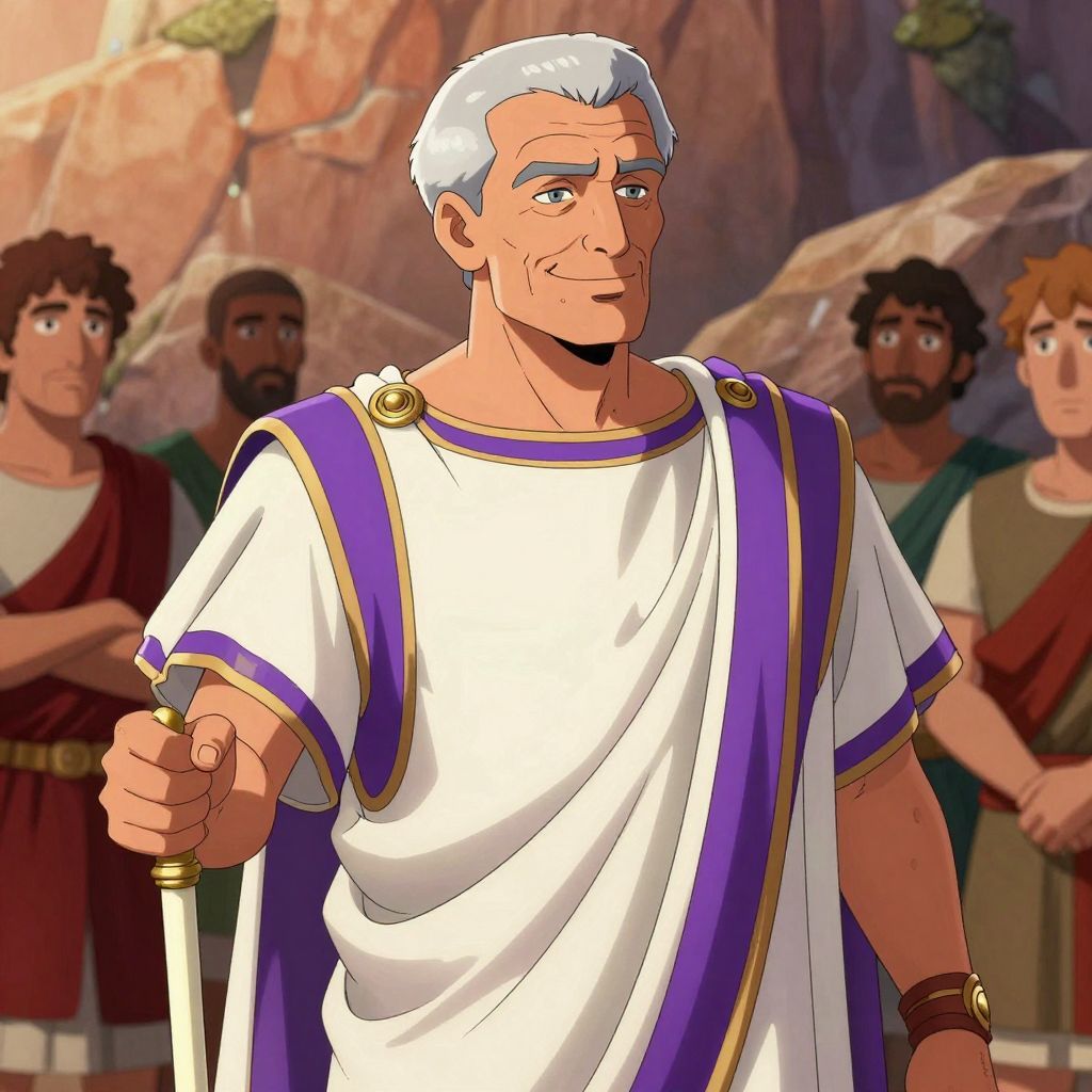 Tight close-up showing Sicinius and the patrician senator's faces in profile, locked in intense eye contact