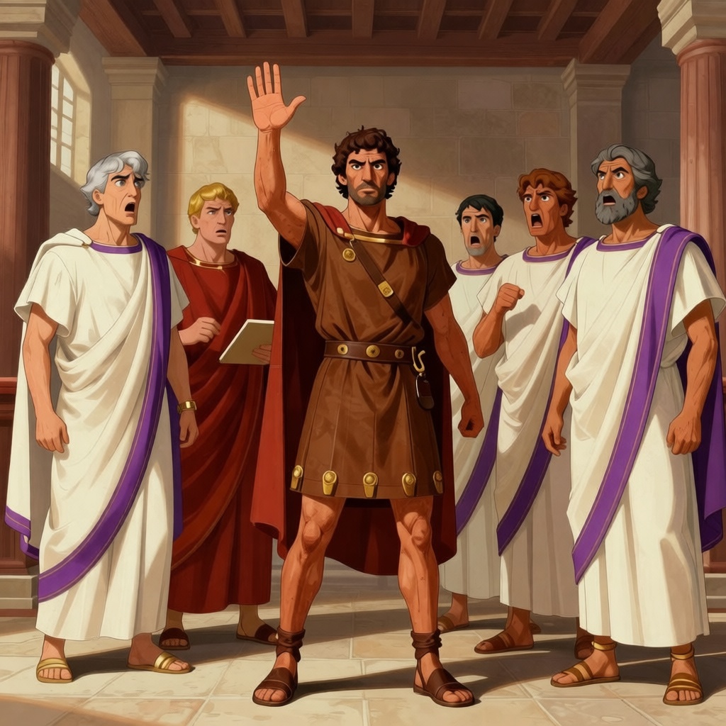 Wide view of Sicinius walking alone on a dusty road back to Rome, his posture showing exhaustion rather than triumph