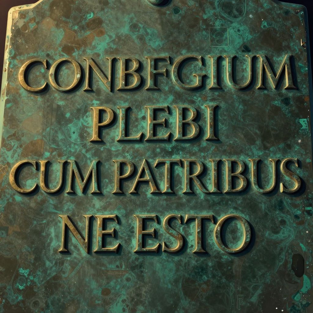 Close-up of bronze tablet surface with inscribed Latin text, showing the marriage prohibition clause