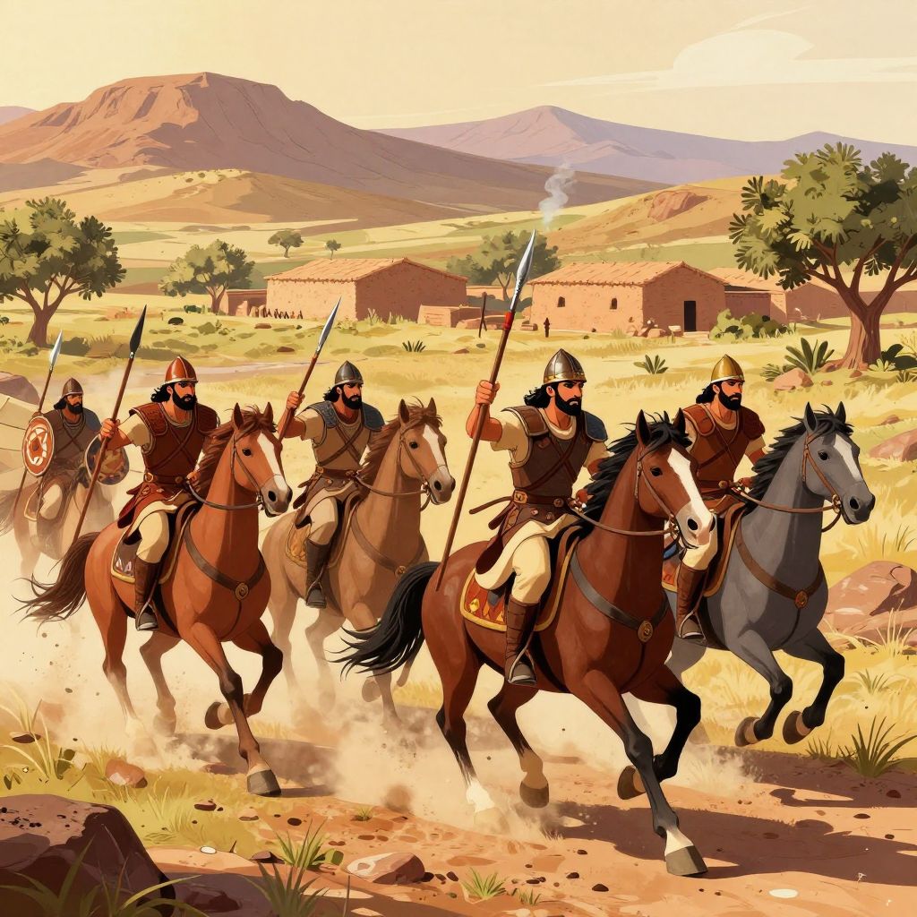 Numidian cavalry raiders attacking a Carthaginian farming settlement at the border