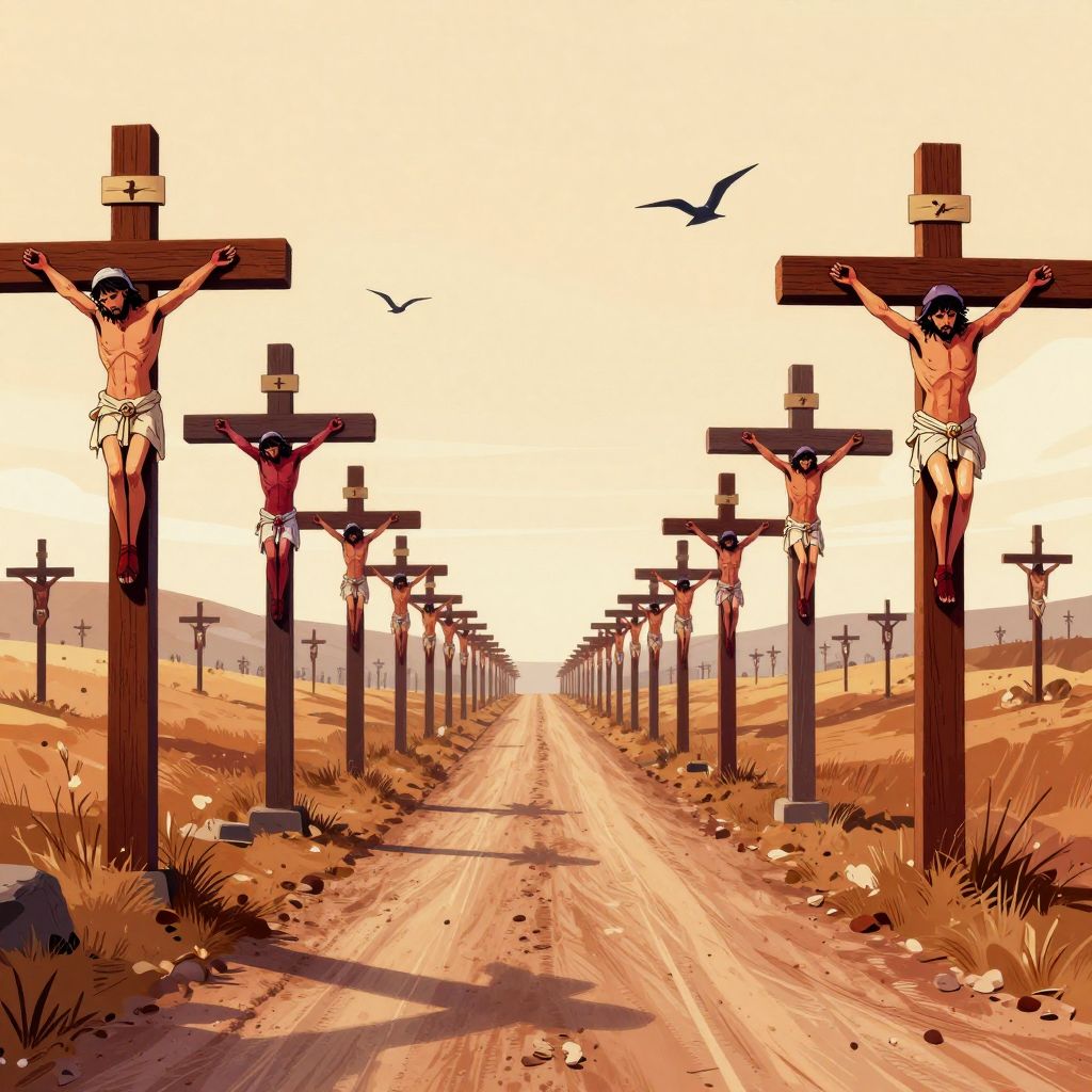 Road lined with hundreds of crosses stretching to the horizon