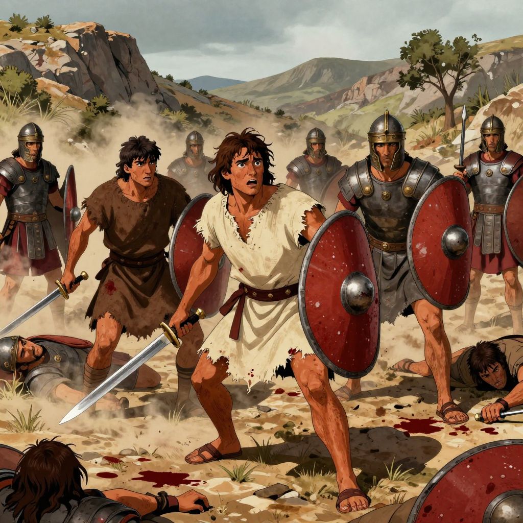 Lusitanian warriors being massacred by Roman soldiers after surrendering their weapons