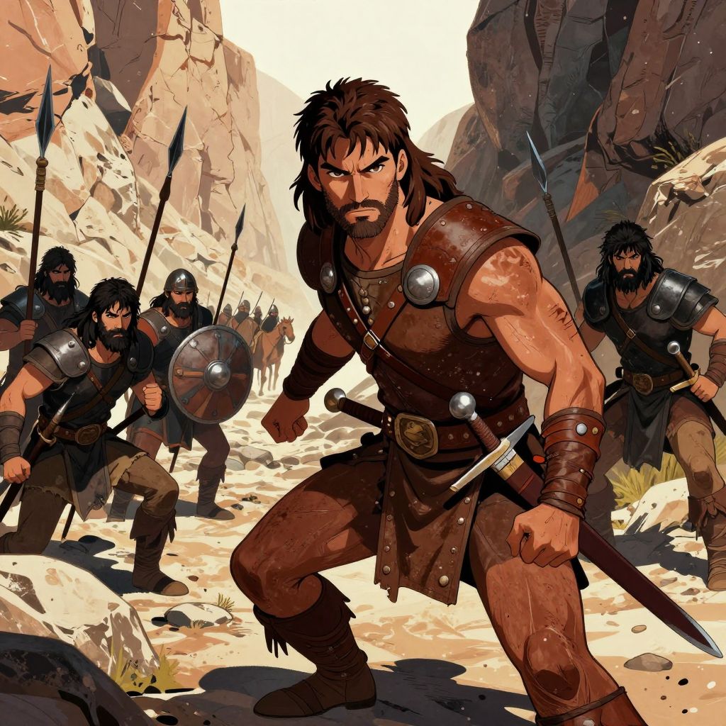 Viriathus and guerrilla fighters preparing an ambush in a mountain pass