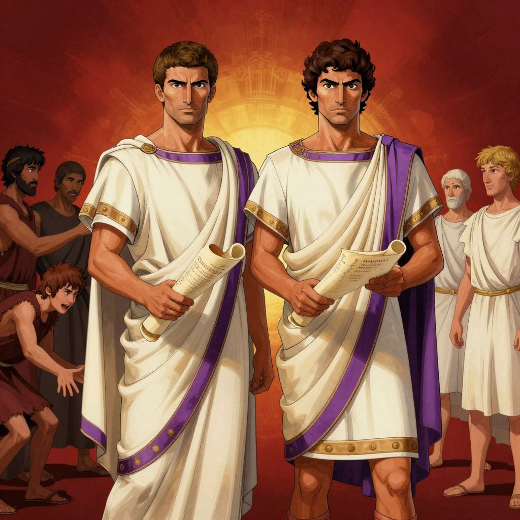 Close-up of a Roman sword held by an armored hand against a dark background