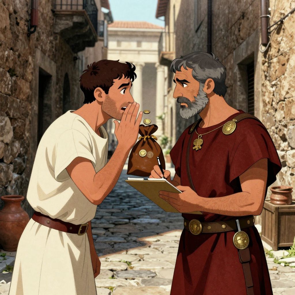 Crowd of Roman citizens gathered before a wooden proscription board, faces showing terror, despair, and shock