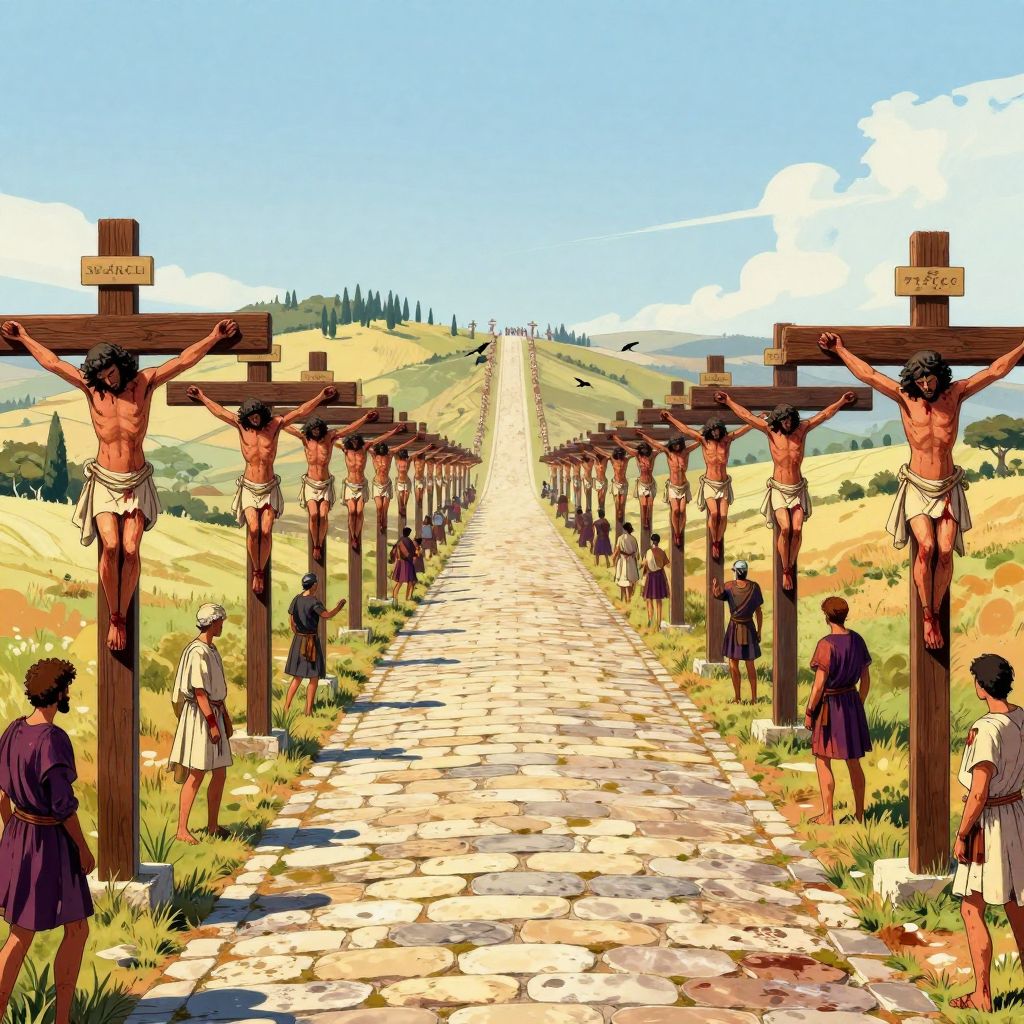 Spartacus fighting in final battle, wounded but still standing, surrounded by Roman legionaries